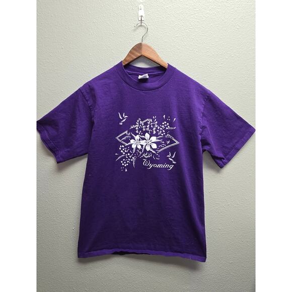 Vintage Test Print Shirt Large Jerzees Wyoming Purple Flower Graphic Tee - Picture 1 of 8